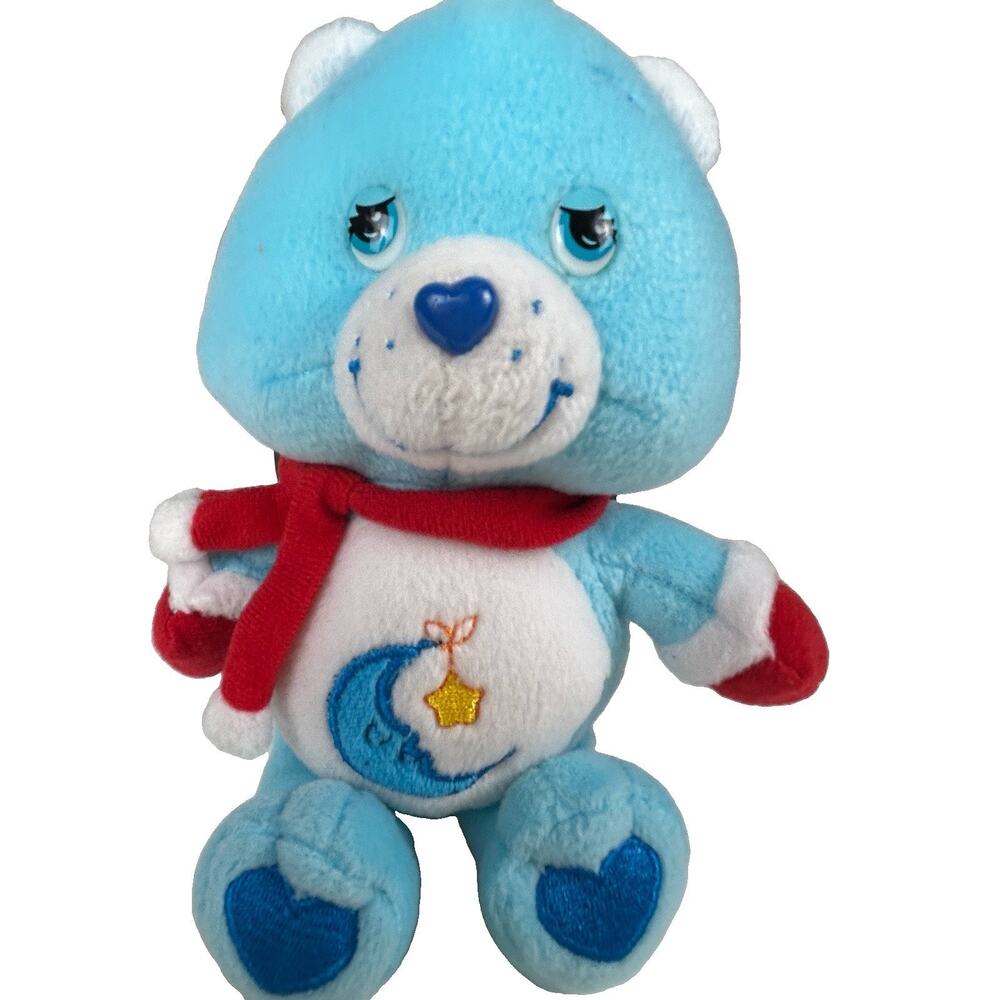 Y2K 2005 Care Bears Bedtime Bear Plush 8” Blue Winter Scarf Mittens